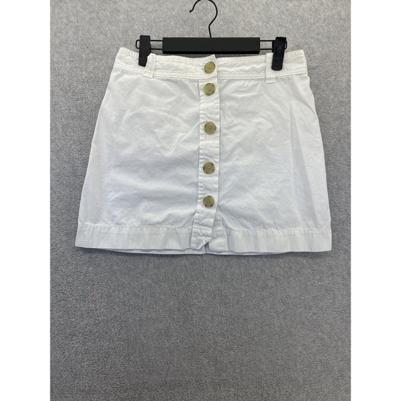 J.Crew Women's Button Front Skirt A Line Solid White 100% Cotton Size 2 Mini - Picture 1 of 8